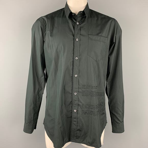 ICEBERG Size XXL Black Embroidery Cotton Button Up Long Sleeve Shirt - Picture 1 of 1
